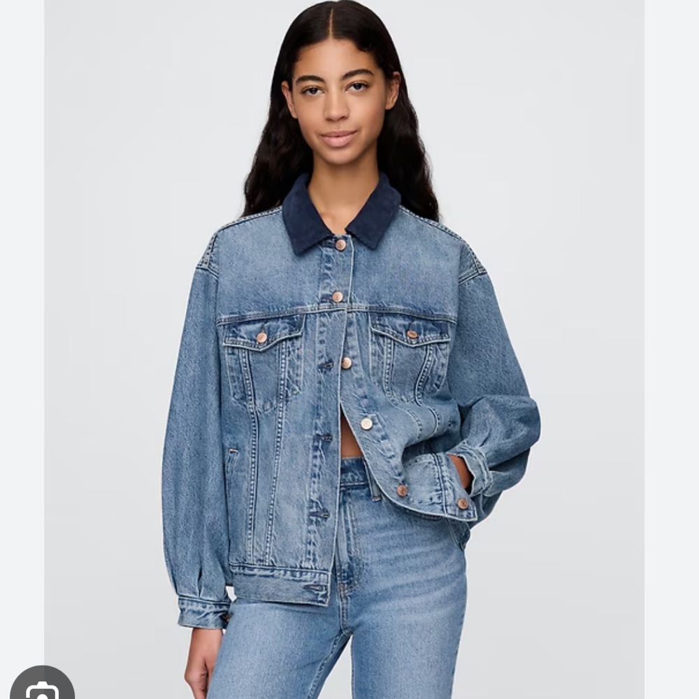 GAP x Doen Blue Denim Jacket with Navy Courdoury Collar